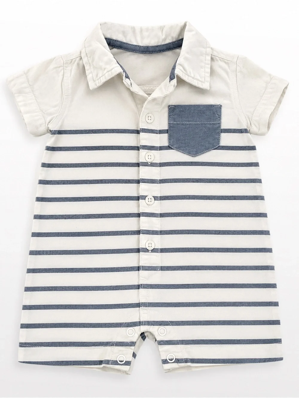 Carter’s 6M Baby Boy Striped Collared Shortall Romper Blue White